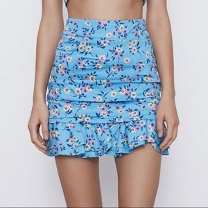 Sky Blue Ditsy Floral Mini Skirt